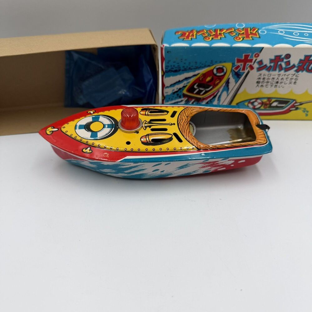 Vintage Japanese Tin Litho Pop Pop Boat Pon Pon Maru Boxed Made in Japan